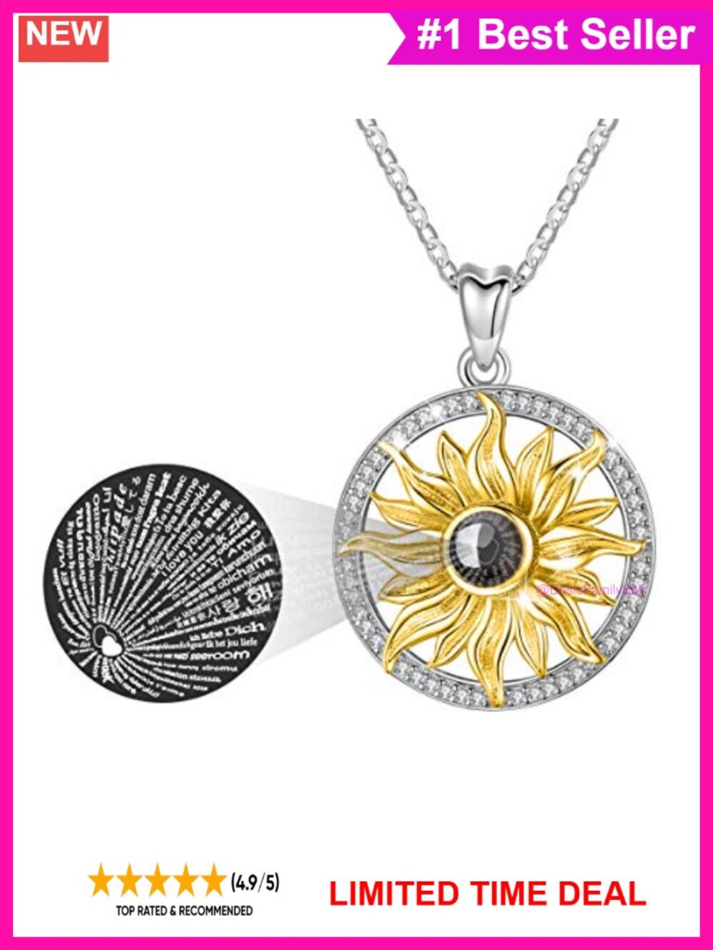 925 Sterling Silver Sunflower Pendant Necklace 18 Inch Chain
